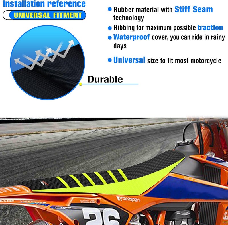 MCHMFG Universal Ribbed Dirt Bike Seat Cover - Gripper Soft Seat Cover for Most Dirt Pit Bike Motorcycle Neon-Black - Image 5